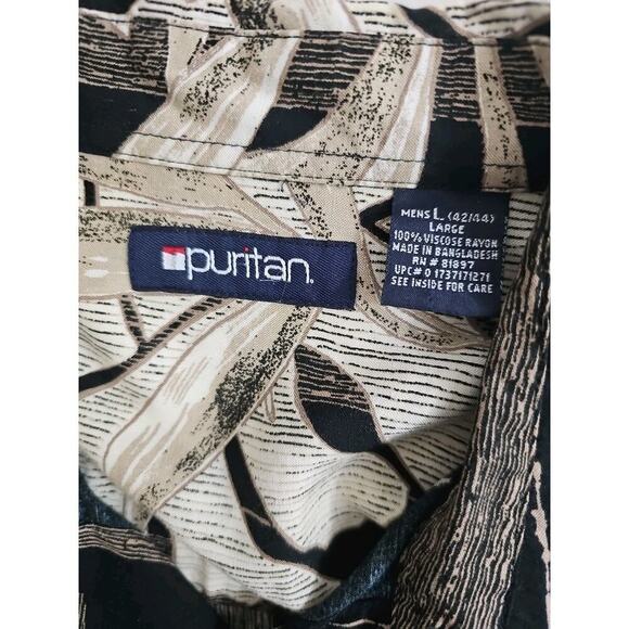 Puritan ~Men's Size L~ Brown/Black Hawaiian Button Up Casual Shirt Short Sleeve. - Picture 4 of 10